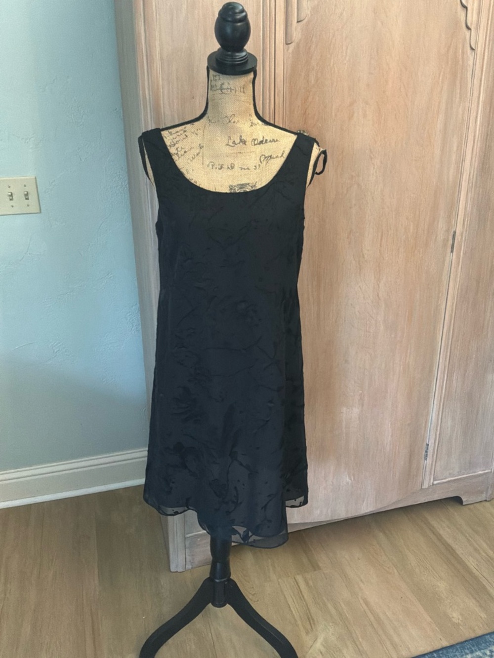 Vintage 90s Black Floral burnout Jacquard Shift Dress layered goth witchy 8/10